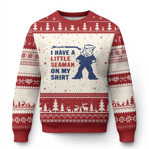 Funny Sailor Pun Ugly Christmas Sweater I Have Little Seaman on My Shirt Retro Humor TS02 Beige Red Print Your Wear