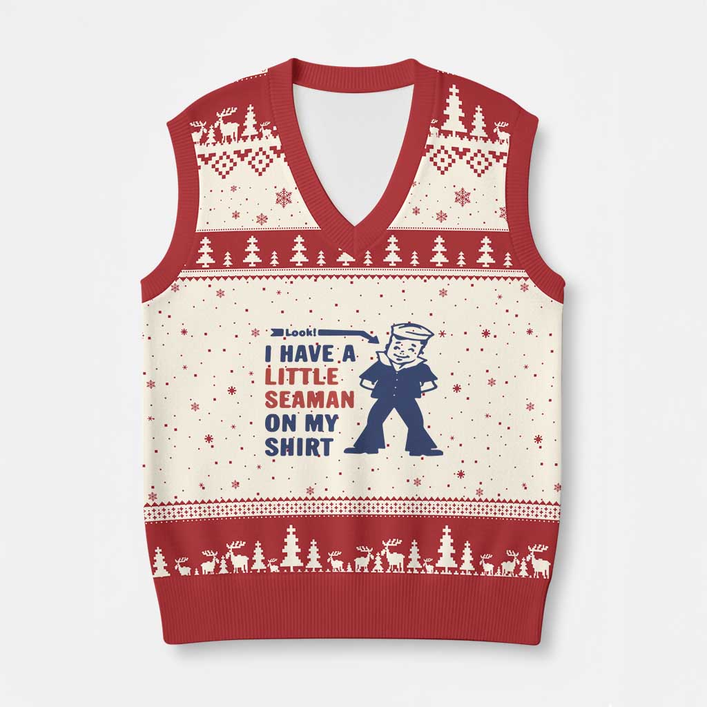 Funny Sailor Pun V-Neck Knit Sweater Vest I Have Little Seaman on My Shirt Retro Humor TS02 Beige Red Print Your Wear