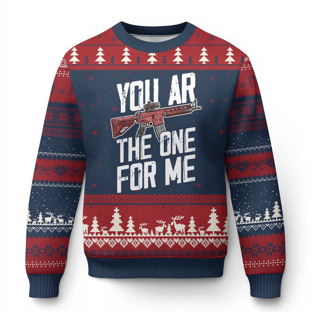 Funny Gun Lover Valentine Pun Ugly Christmas Sweater You AR the One for Me Tactical Romance TS02 Navy Red Print Your Wear