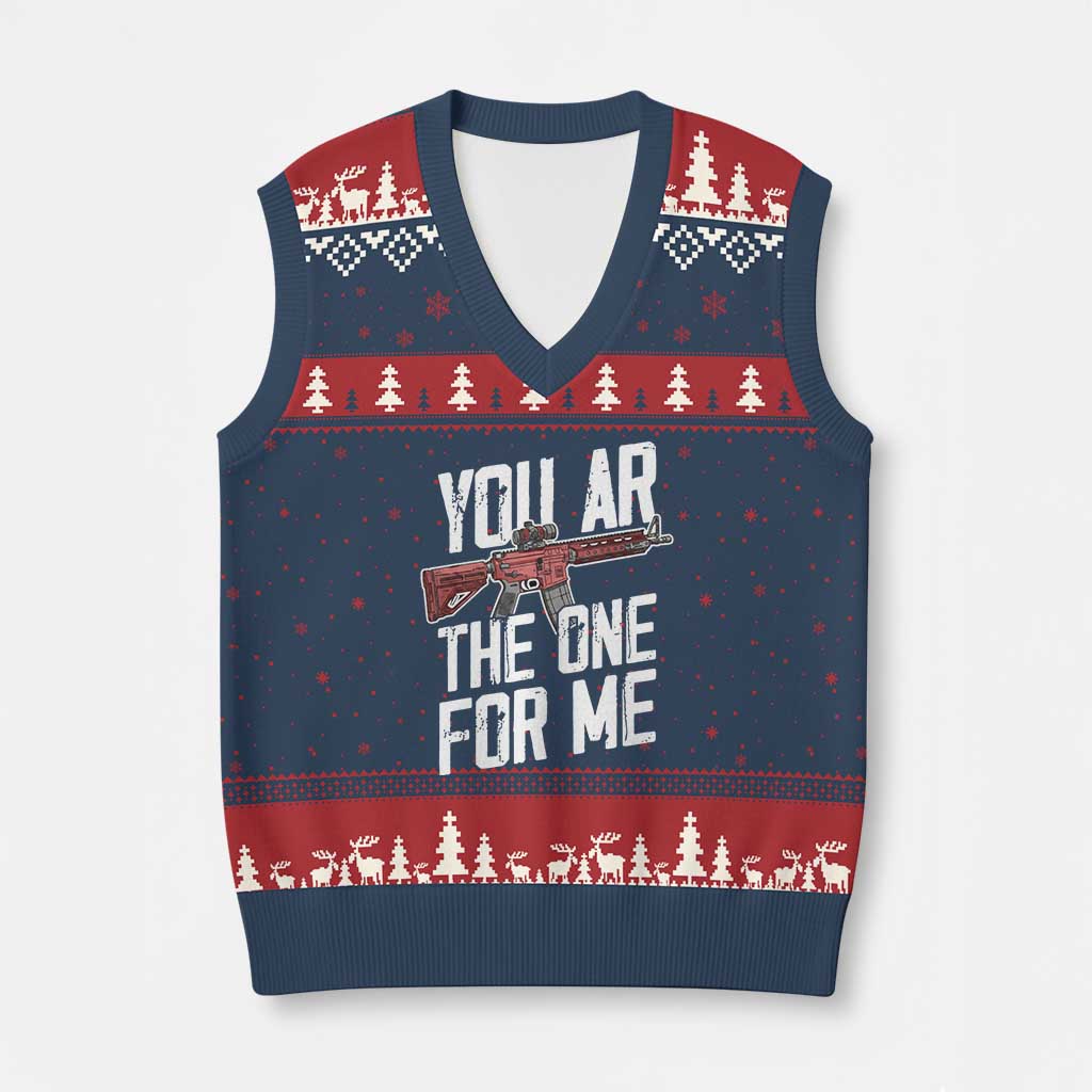 Funny Gun Lover Valentine Pun V-Neck Knit Sweater Vest You AR the One for Me Tactical Romance TS02 Navy Red Print Your Wear