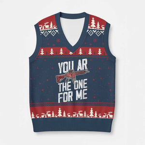 Funny Gun Lover Valentine Pun V-Neck Knit Sweater Vest You AR the One for Me Tactical Romance TS02 Navy Red Print Your Wear