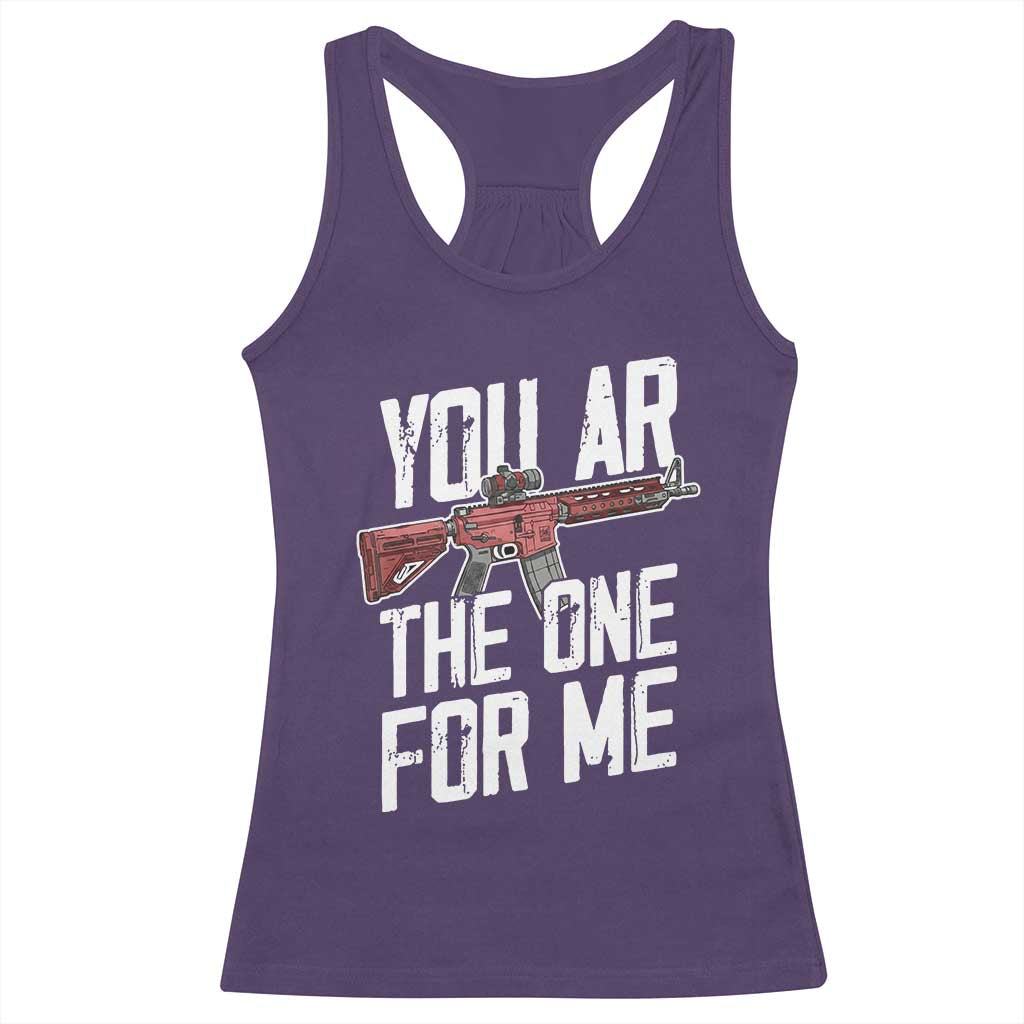 Funny Gun Lover Valentine Pun Racerback Tank Top You AR the One for Me Tactical Romance TS02 Purple Print Your Wear