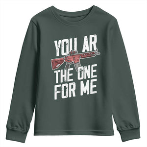 Funny Gun Lover Valentine Pun Youth Sweatshirt You AR the One for Me Tactical Romance TS02 Dark Forest Green Print Your Wear
