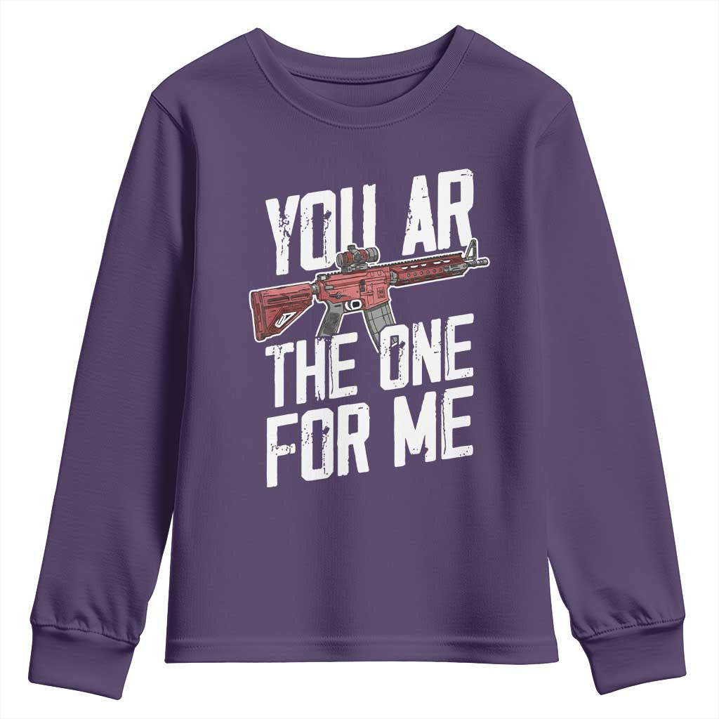 Funny Gun Lover Valentine Pun Youth Sweatshirt You AR the One for Me Tactical Romance TS02 Purple Print Your Wear