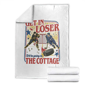 Get In Loser We’re Going To The Cottage Throw Blanket Hockey Romance LGBT Retro Summer Road Trip TS02 White Print Your Wear