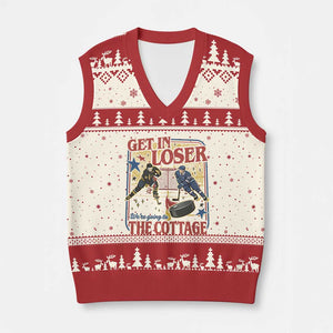 Get In Loser We’re Going To The Cottage V-Neck Knit Sweater Vest Hockey Romance LGBT Retro Summer Road Trip TS02 Beige Red Print Your Wear