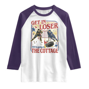 Get In Loser We’re Going To The Cottage Raglan Shirt Hockey Romance LGBT Retro Summer Road Trip TS02 White Purple Print Your Wear