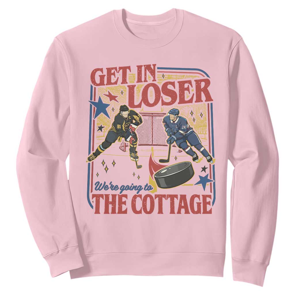 Get In Loser We’re Going To The Cottage Sweatshirt Hockey Romance LGBT Retro Summer Road Trip TS02 Light Pink Print Your Wear