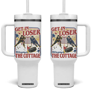 Get In Loser We’re Going To The Cottage Tumbler With Handle Hockey Romance LGBT Retro Summer Road Trip TS02 One Size: 40 oz White Print Your Wear