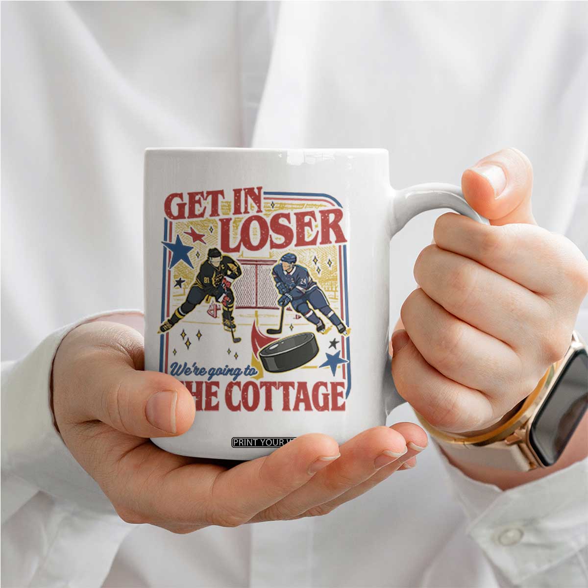 Get In Loser We’re Going To The Cottage Coffee Mug Hockey Romance LGBT Retro Summer Road Trip TS02 Print Your Wear
