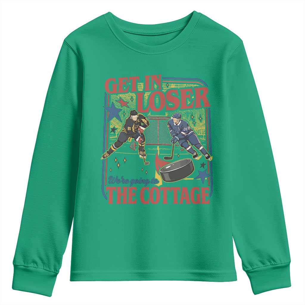 Get In Loser We’re Going To The Cottage Youth Sweatshirt Hockey Romance LGBT Retro Summer Road Trip TS02 Irish Green Print Your Wear