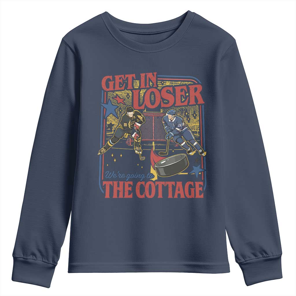 Get In Loser We’re Going To The Cottage Youth Sweatshirt Hockey Romance LGBT Retro Summer Road Trip TS02 Navy Print Your Wear