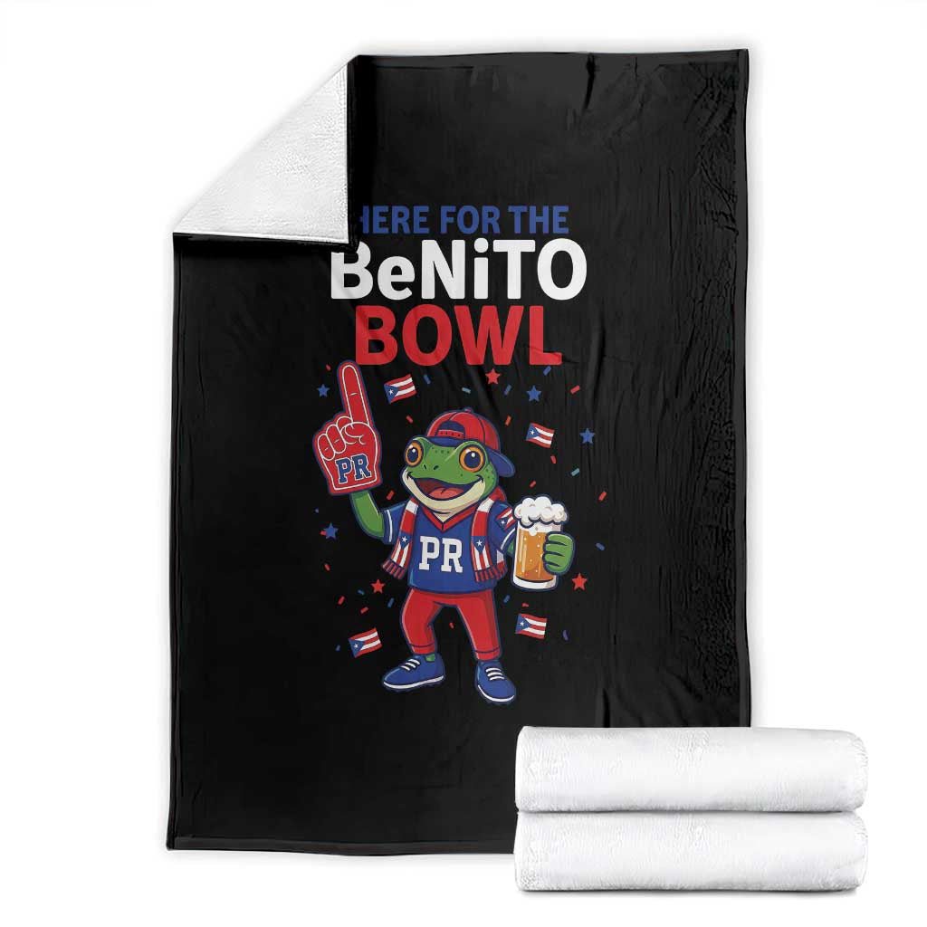 Funny Benito Bowl Puerto Rican Football Throw Blanket Coquí Frog Music Fan with Beer and Foam Finger TS02 Black Print Your Wear