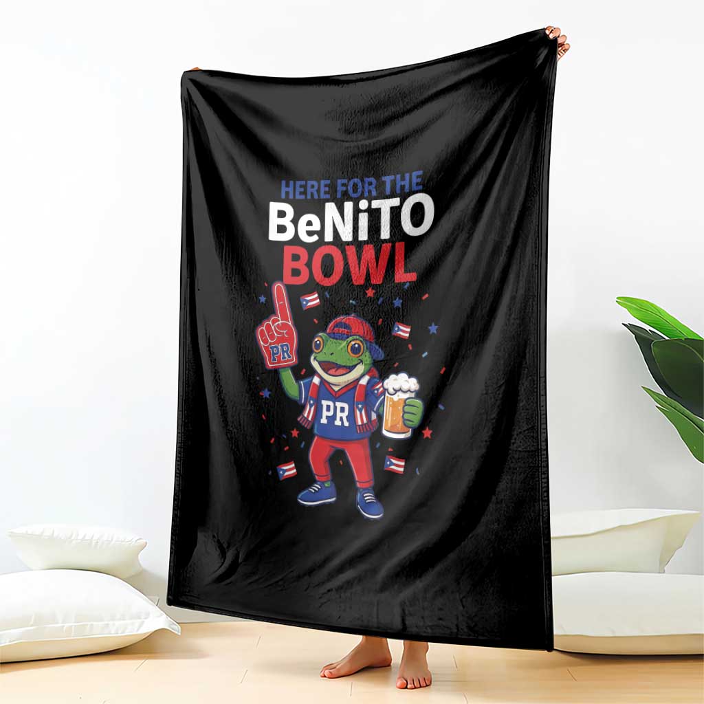 Funny Benito Bowl Puerto Rican Football Throw Blanket Coquí Frog Music Fan with Beer and Foam Finger TS02 Print Your Wear