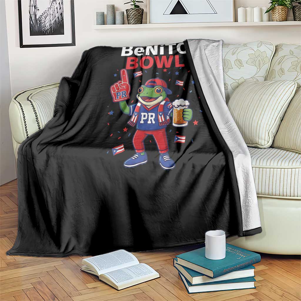Funny Benito Bowl Puerto Rican Football Throw Blanket Coquí Frog Music Fan with Beer and Foam Finger TS02 Print Your Wear