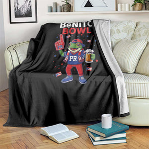 Funny Benito Bowl Puerto Rican Football Throw Blanket Coquí Frog Music Fan with Beer and Foam Finger TS02 Print Your Wear