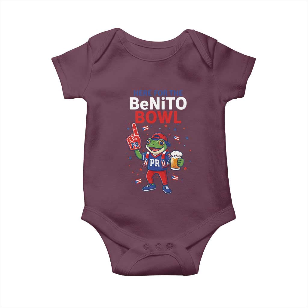 Funny Benito Bowl Puerto Rican Football Baby Onesie Coquí Frog Music Fan with Beer and Foam Finger TS02 Maroon Print Your Wear