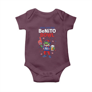 Funny Benito Bowl Puerto Rican Football Baby Onesie Coquí Frog Music Fan with Beer and Foam Finger TS02 Maroon Print Your Wear