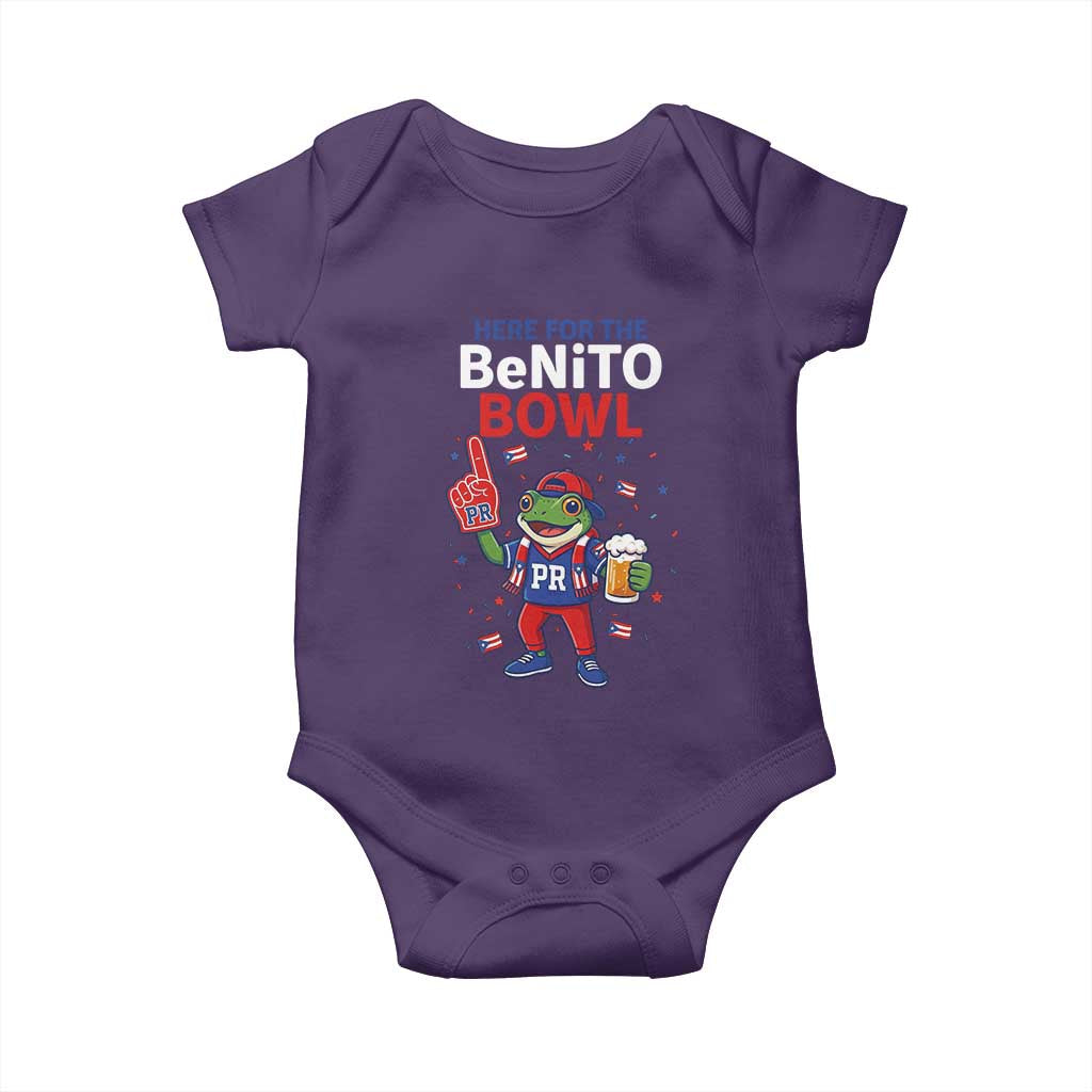 Funny Benito Bowl Puerto Rican Football Baby Onesie Coquí Frog Music Fan with Beer and Foam Finger TS02 Purple Print Your Wear