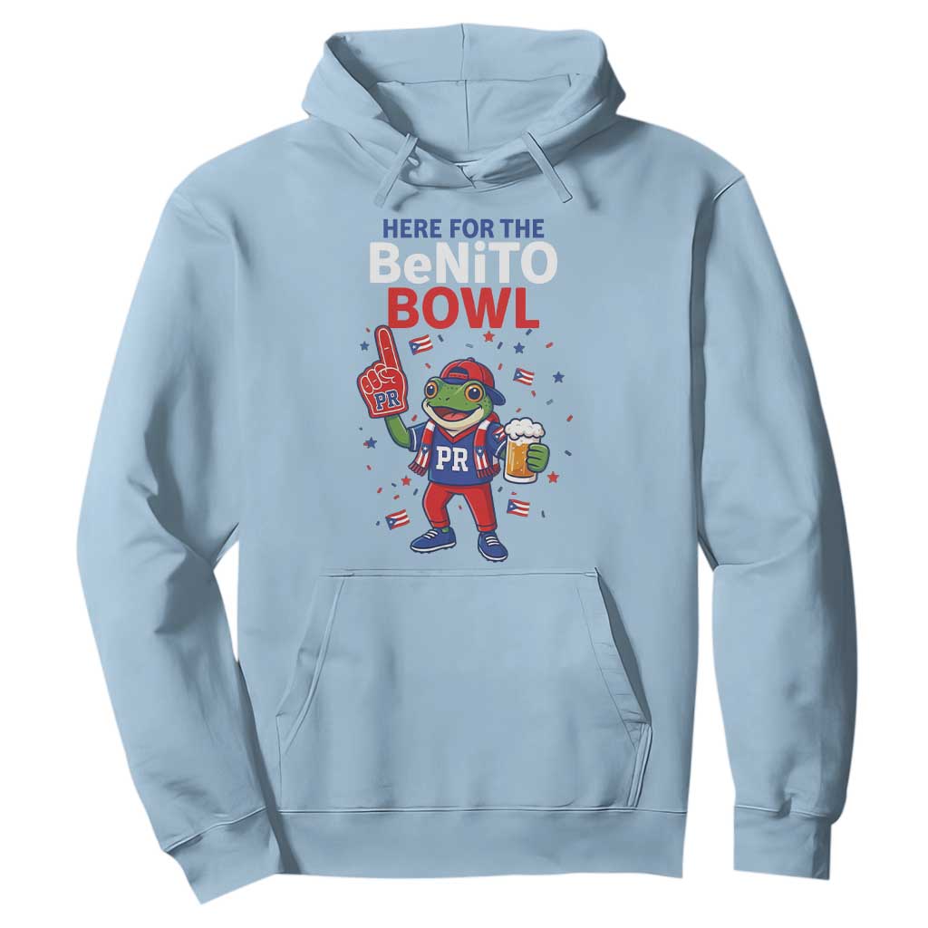 Funny Benito Bowl Puerto Rican Football Hoodie Coquí Frog Music Fan with Beer and Foam Finger TS02 Light Blue Print Your Wear