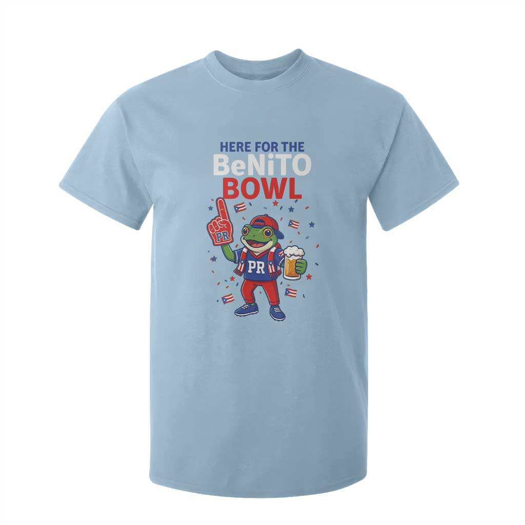 Funny Benito Bowl Puerto Rican Football T Shirt For Kid Coquí Frog Music Fan with Beer and Foam Finger TS02 Light Blue Print Your Wear