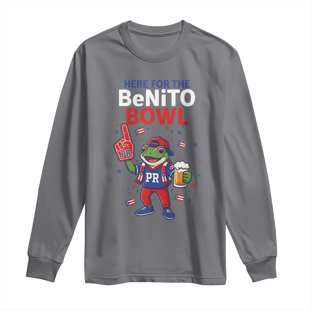 Funny Benito Bowl Puerto Rican Football Long Sleeve Shirt Coquí Frog Music Fan with Beer and Foam Finger TS02 Charcoal Print Your Wear