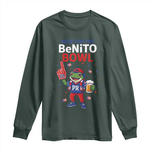 Funny Benito Bowl Puerto Rican Football Long Sleeve Shirt Coquí Frog Music Fan with Beer and Foam Finger TS02 Dark Forest Green Print Your Wear