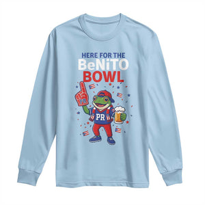 Funny Benito Bowl Puerto Rican Football Long Sleeve Shirt Coquí Frog Music Fan with Beer and Foam Finger TS02 Light Blue Print Your Wear