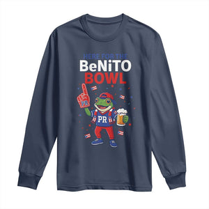 Funny Benito Bowl Puerto Rican Football Long Sleeve Shirt Coquí Frog Music Fan with Beer and Foam Finger TS02 Navy Print Your Wear