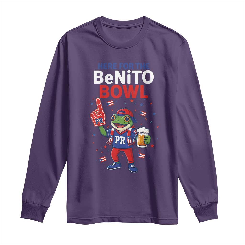 Funny Benito Bowl Puerto Rican Football Long Sleeve Shirt Coquí Frog Music Fan with Beer and Foam Finger TS02 Purple Print Your Wear