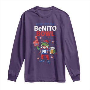Funny Benito Bowl Puerto Rican Football Long Sleeve Shirt Coquí Frog Music Fan with Beer and Foam Finger TS02 Purple Print Your Wear