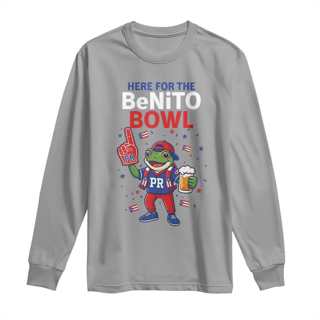 Funny Benito Bowl Puerto Rican Football Long Sleeve Shirt Coquí Frog Music Fan with Beer and Foam Finger TS02 Sport Gray Print Your Wear