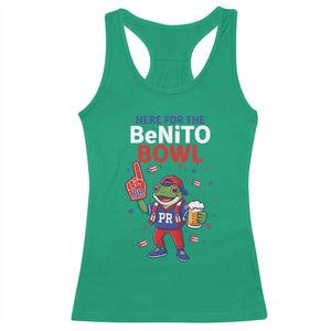 Funny Benito Bowl Puerto Rican Football Racerback Tank Top Coquí Frog Music Fan with Beer and Foam Finger TS02 Irish Green Print Your Wear
