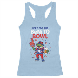 Funny Benito Bowl Puerto Rican Football Racerback Tank Top Coquí Frog Music Fan with Beer and Foam Finger TS02 Light Blue Print Your Wear