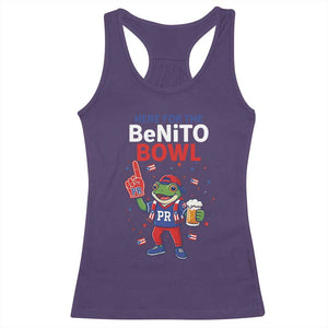 Funny Benito Bowl Puerto Rican Football Racerback Tank Top Coquí Frog Music Fan with Beer and Foam Finger TS02 Purple Print Your Wear