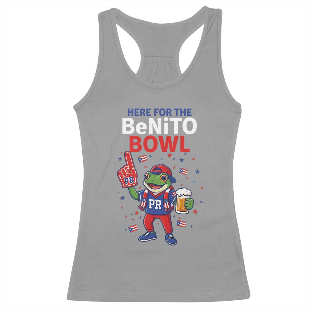 Funny Benito Bowl Puerto Rican Football Racerback Tank Top Coquí Frog Music Fan with Beer and Foam Finger TS02 Sport Gray Print Your Wear