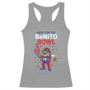 Funny Benito Bowl Puerto Rican Football Racerback Tank Top Coquí Frog Music Fan with Beer and Foam Finger TS02 Sport Gray Print Your Wear