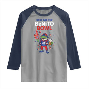Funny Benito Bowl Puerto Rican Football Raglan Shirt Coquí Frog Music Fan with Beer and Foam Finger TS02 Sport Gray Navy Print Your Wear