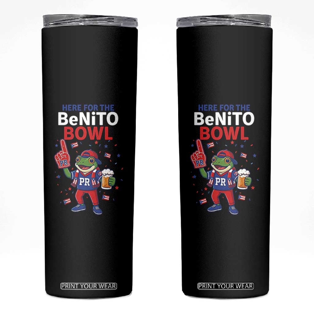 Funny Benito Bowl Puerto Rican Football Skinny Tumbler Coquí Frog Music Fan with Beer and Foam Finger TS02 Black Print Your Wear