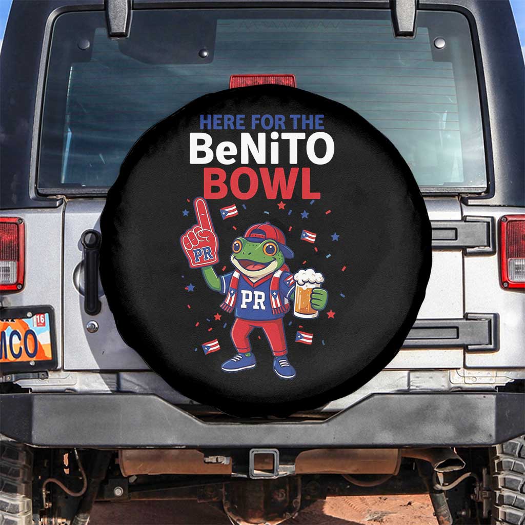 Funny Benito Bowl Puerto Rican Football Spare Tire Cover Coquí Frog Music Fan with Beer and Foam Finger TS02 No hole Black Print Your Wear
