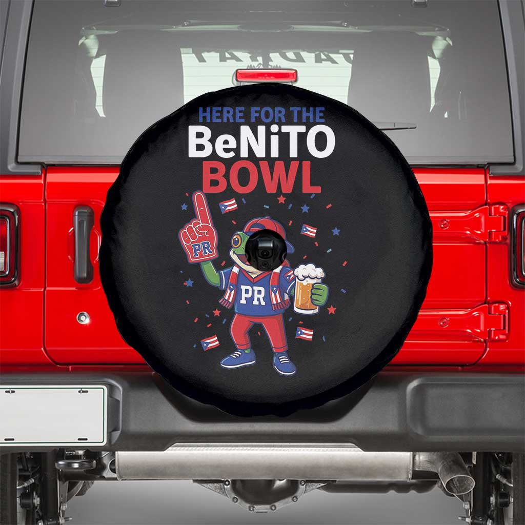 Funny Benito Bowl Puerto Rican Football Spare Tire Cover Coquí Frog Music Fan with Beer and Foam Finger TS02 Black Print Your Wear