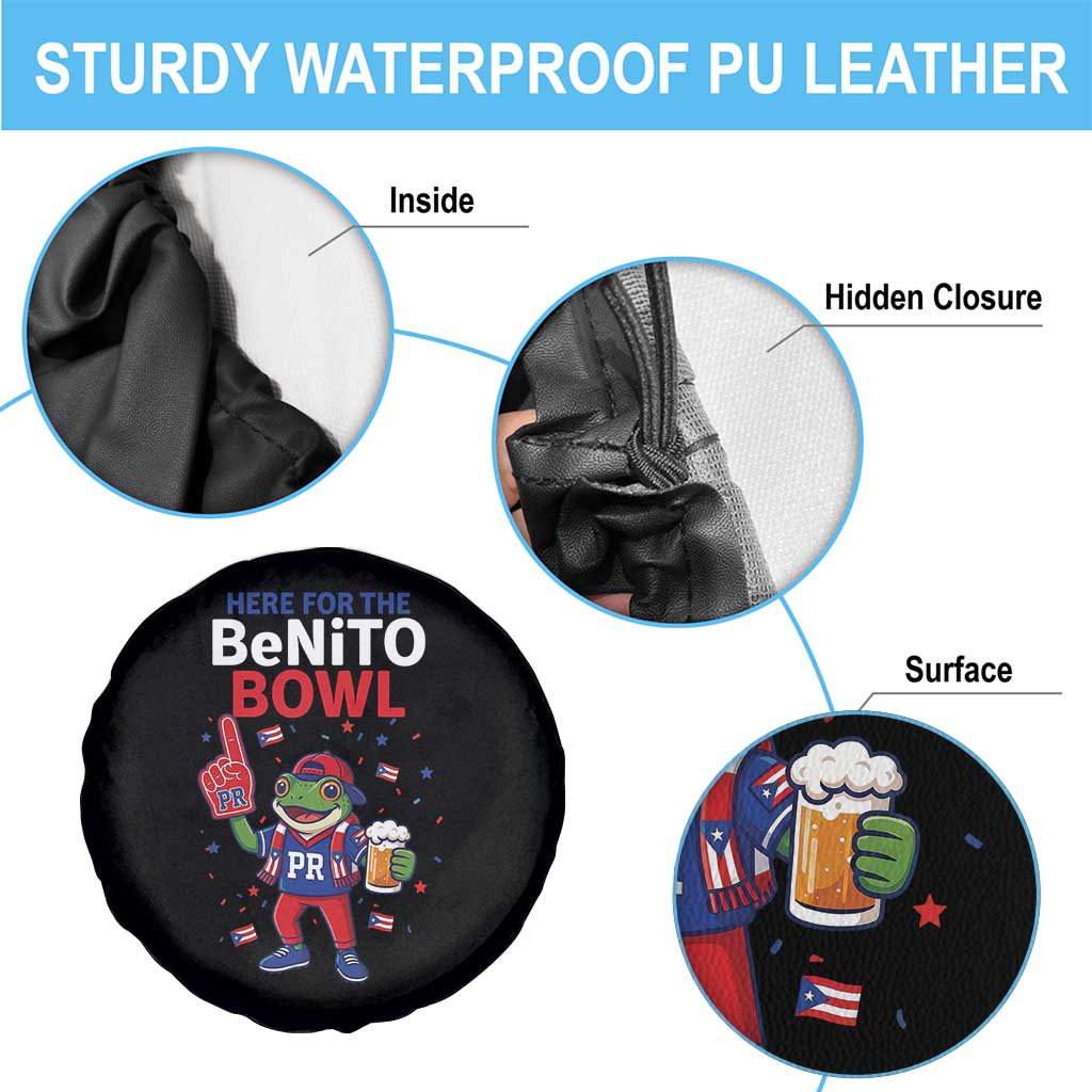 Funny Benito Bowl Puerto Rican Football Spare Tire Cover Coquí Frog Music Fan with Beer and Foam Finger TS02 Print Your Wear