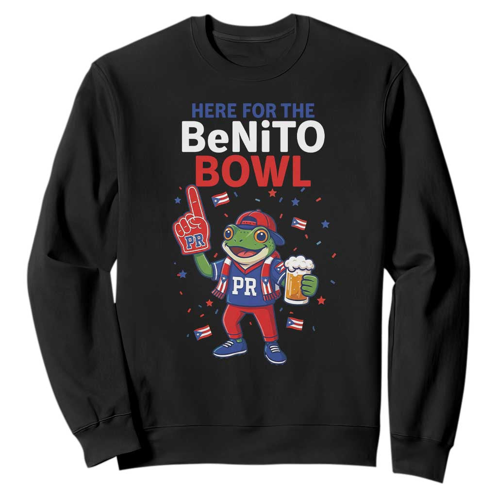 Funny Benito Bowl Puerto Rican Football Sweatshirt Coquí Frog Music Fan with Beer and Foam Finger TS02 Black Print Your Wear