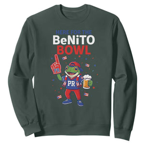 Funny Benito Bowl Puerto Rican Football Sweatshirt Coquí Frog Music Fan with Beer and Foam Finger TS02 Dark Forest Green Print Your Wear