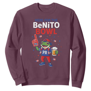 Funny Benito Bowl Puerto Rican Football Sweatshirt Coquí Frog Music Fan with Beer and Foam Finger TS02 Maroon Print Your Wear