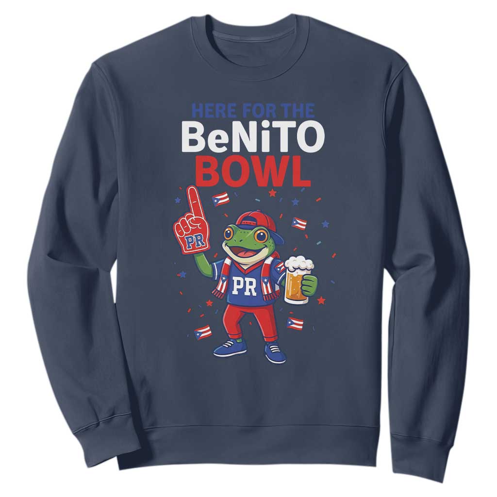 Funny Benito Bowl Puerto Rican Football Sweatshirt Coquí Frog Music Fan with Beer and Foam Finger TS02 Navy Print Your Wear