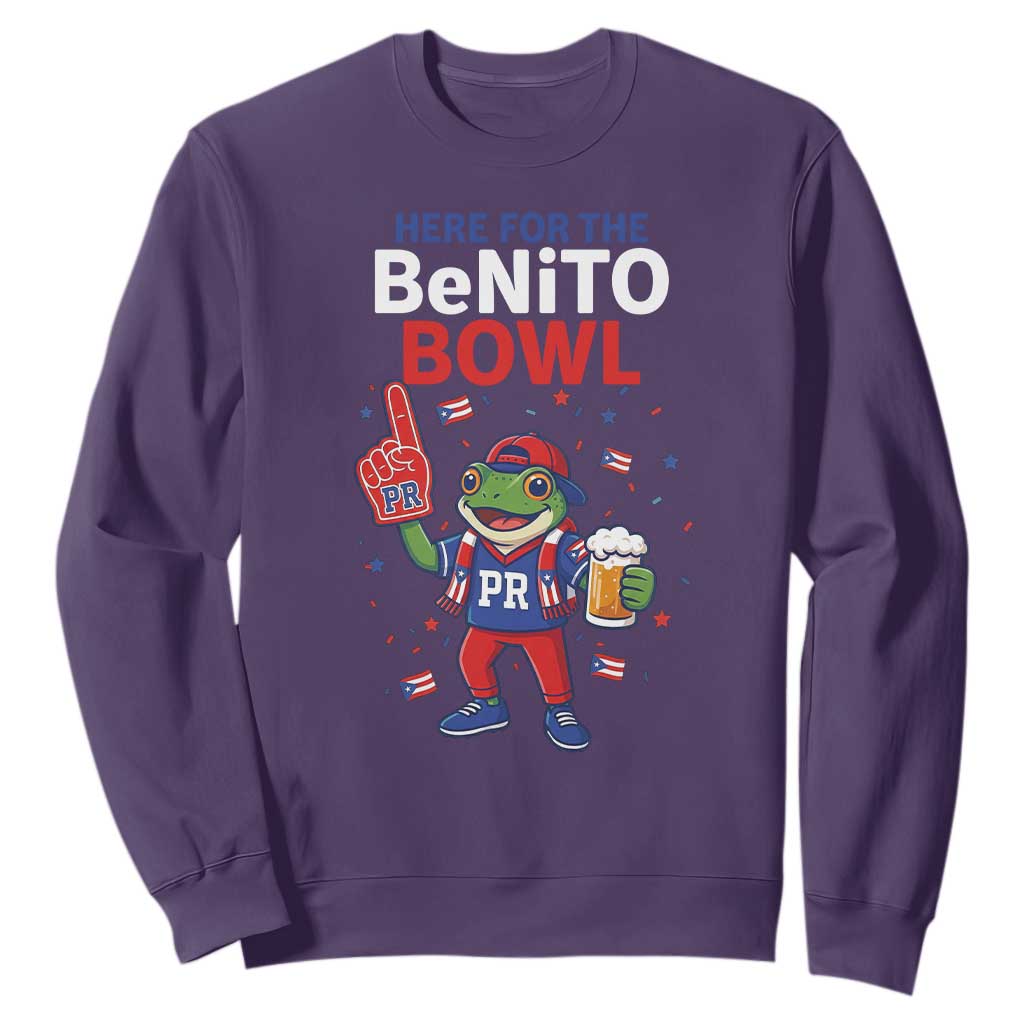 Funny Benito Bowl Puerto Rican Football Sweatshirt Coquí Frog Music Fan with Beer and Foam Finger TS02 Purple Print Your Wear