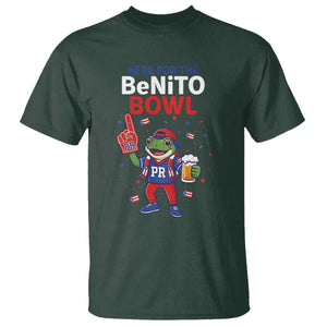 Funny Benito Bowl Puerto Rican Football T Shirt Coquí Frog Music Fan with Beer and Foam Finger TS02 Dark Forest Green Print Your Wear