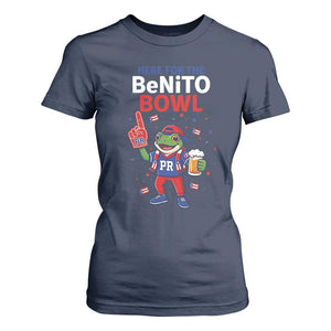Funny Benito Bowl Puerto Rican Football T Shirt For Women Coquí Frog Music Fan with Beer and Foam Finger TS02 Navy Print Your Wear