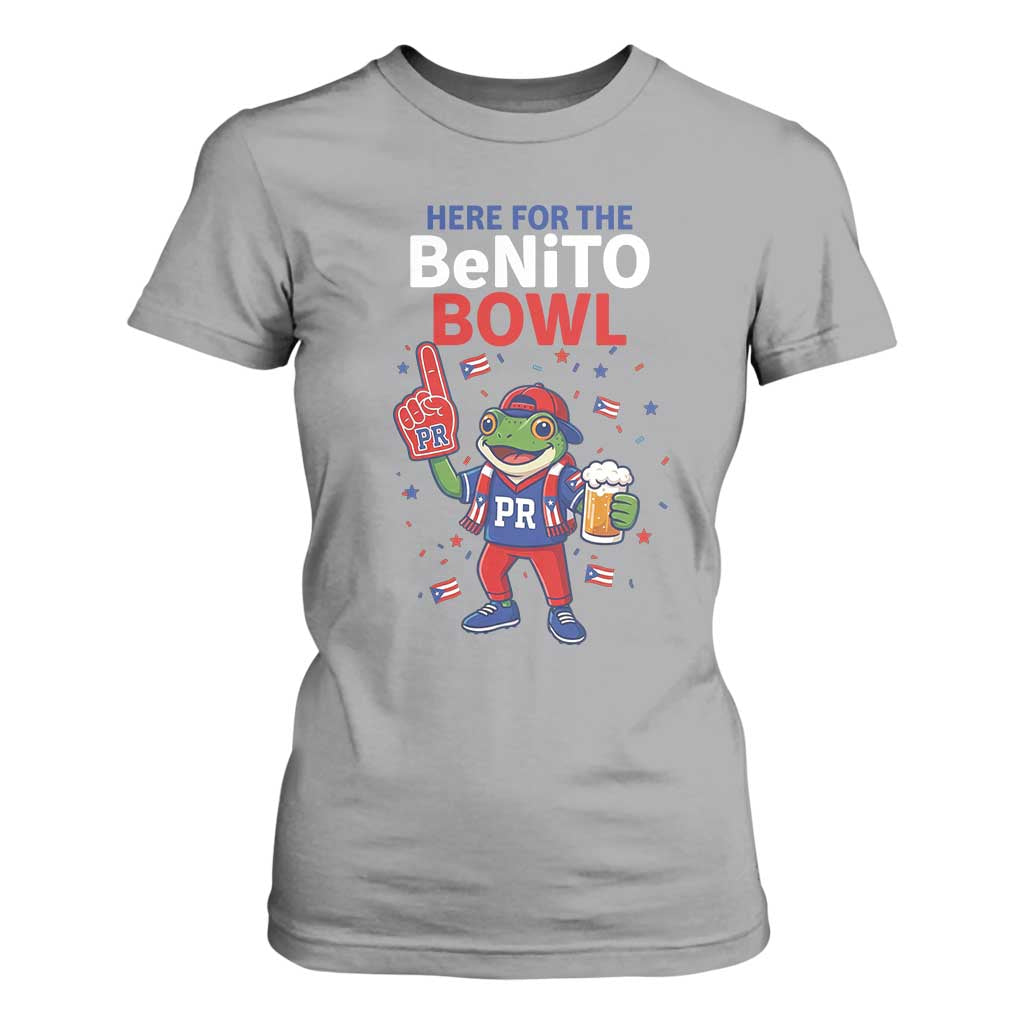 Funny Benito Bowl Puerto Rican Football T Shirt For Women Coquí Frog Music Fan with Beer and Foam Finger TS02 Sport Gray Print Your Wear
